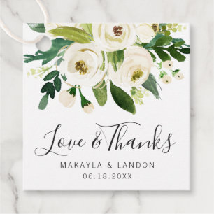 Étiquettes Cadeau Elégant blanc Aquarelle Floral Mariage