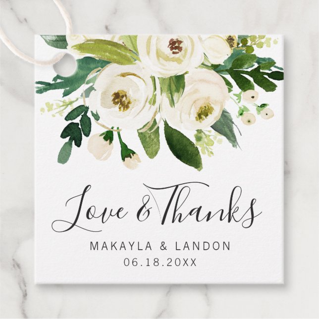 Étiquettes Cadeau Elégant blanc Aquarelle Floral Mariage (Devant)