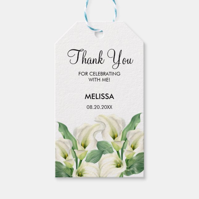Étiquettes-cadeau Elégant Blanc Calla Lily Floral Anniversaire (Devant)
