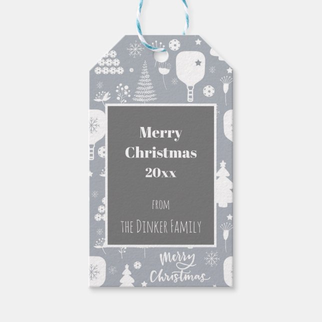 Étiquettes-cadeau Elégant blanc & gris Joyeux Noël horizontal (Devant)