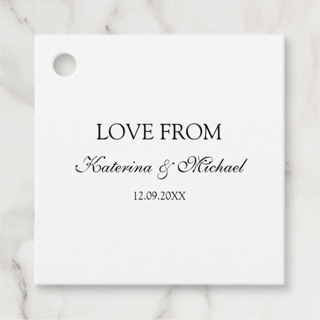 Étiquettes Cadeau Élégant blanc minimaliste Mariage Script cadeau (Devant)
