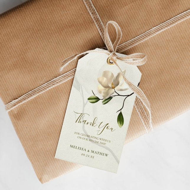 Étiquettes-cadeau Elégant Blanc Oriental Magnolia Mariage Faveur (Elegant Oriental White Magnolia Wedding Favor Gift Tags)