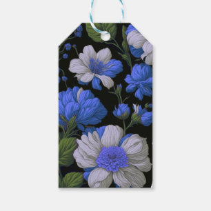 Étiquettes-cadeau Elégant bleu argenté blanc élégant floral rétro