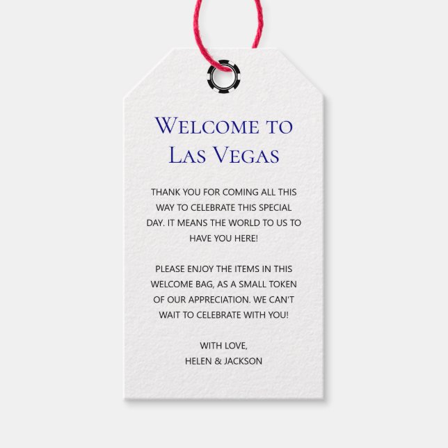 Étiquettes-cadeau Elégant bleu Bienvenue à Las Vegas Mariage Welcome (Devant)