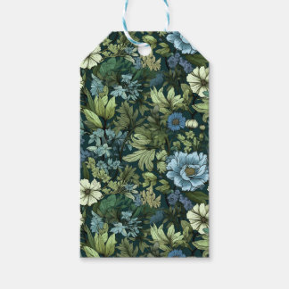 Étiquettes-cadeau Élégant bleu et vert Fleur sauvage victorien Motif