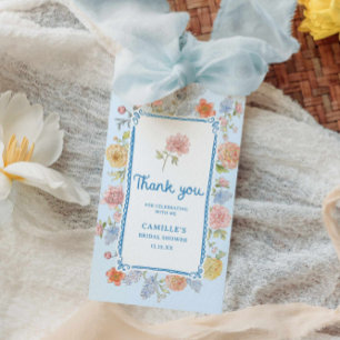 Étiquettes-cadeau Elégant bleu Floral Fête des mariées dessinée à la
