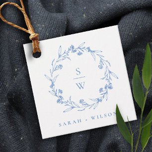 Étiquettes Cadeau Élégant bleu Floral Laurel Wreath Monogramme Maria