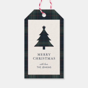 Étiquettes-cadeau Elégant bleu marine et vert Plaid Noël
