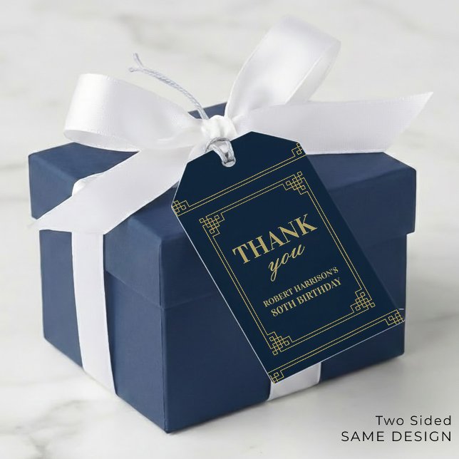 Étiquettes-cadeau Élégant Bleu Marine Or Remerciement 80e Anniversai (SEE FULL SUITE AT BOTTOM)