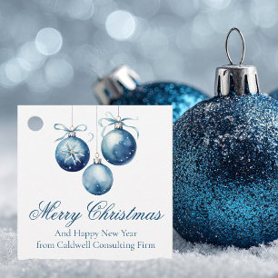 Étiquettes Cadeau Elégant Bleu Ornements de Noël Société Fête