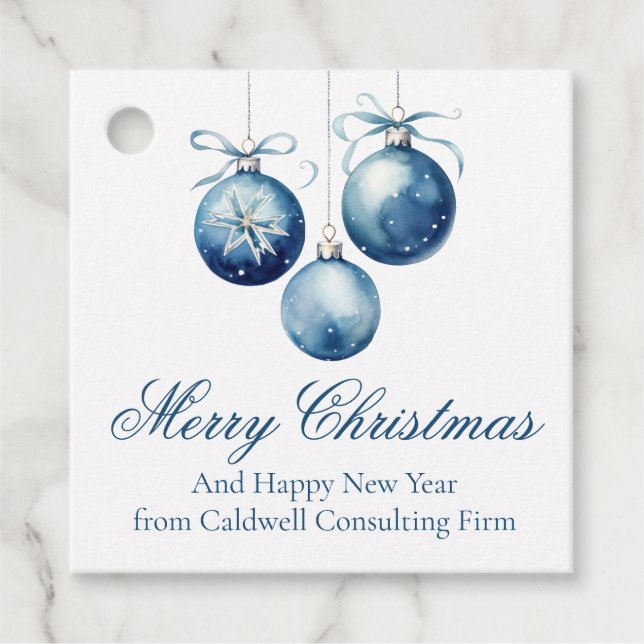 Étiquettes Cadeau Elégant Bleu Ornements de Noël Société Fête (Devant)