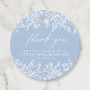 Étiquettes Cadeau Élégant bleu poussiéreux blanc floral douche de ma