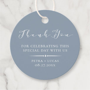 Étiquettes Cadeau Élégant Bleu Poussiéreux Merci