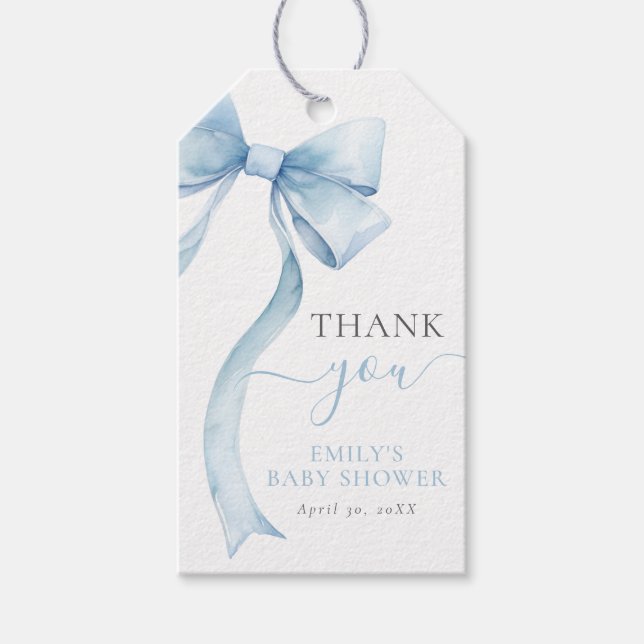 Étiquettes-cadeau Elegant Blue Coquette Bow Boy Baby Shower (Devant)