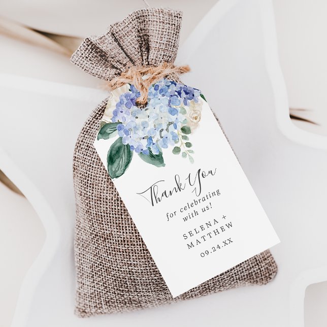 Étiquettes-cadeau Elégant Blue Hydrangea Mariage Merci Favoriser (Elegant Blue Hydrangea Wedding Thank You Favor Gift Tags)