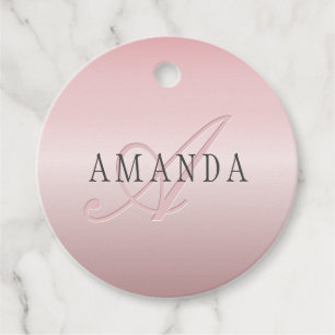Étiquettes Cadeau Elégant Blush Faux Rose Gold   Nom et monogramme