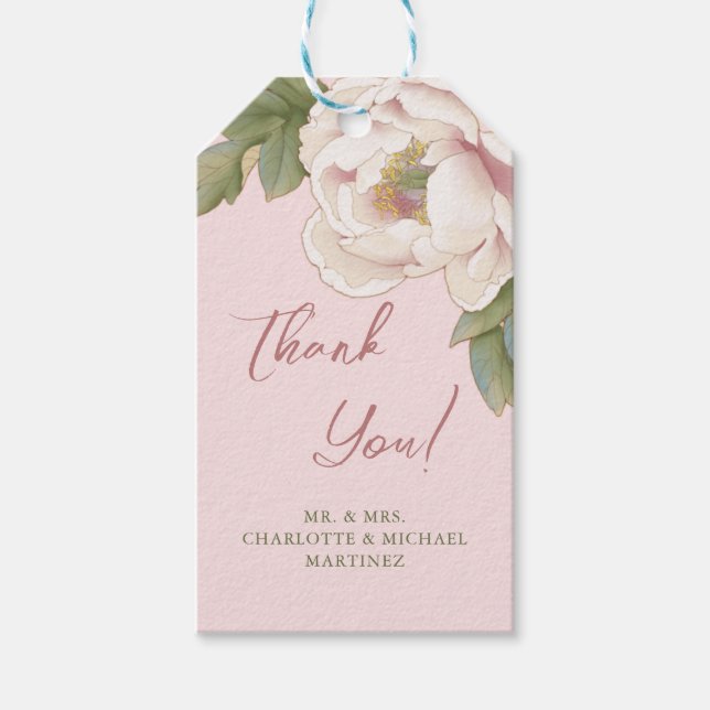 Étiquettes-cadeau Elégant Blush Peony Rose Merci mariage Faveur (Devant)