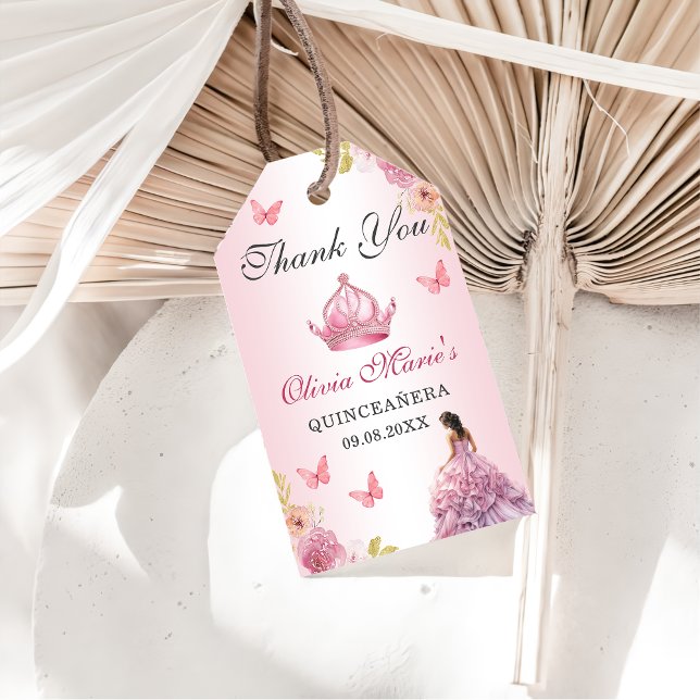Étiquettes-cadeau Elégant Blush rose Floral Quinceañera Anniversaire (Créateur téléchargé)