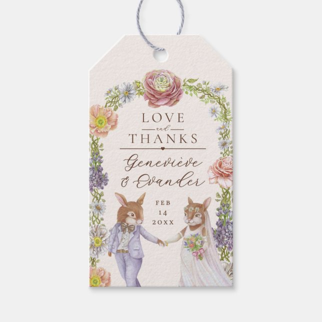 Étiquettes-cadeau Elégant Boho Bunny Rabbit Aimer Floral Mariage (Devant)