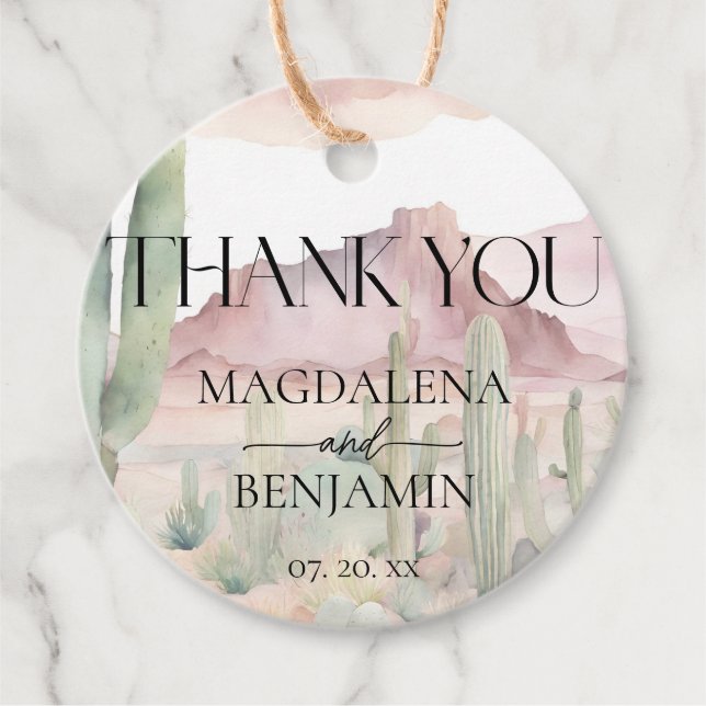 Étiquettes Cadeau Elégant Boho Desert Paysage Cactus Mariage (Devant)