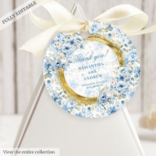 Étiquettes Cadeau Élégant Boho Dusty Blue Gold Wedding Favor Tag