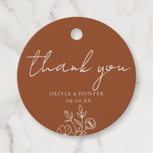 Étiquettes Cadeau Élégant Boho Floral Terracotta Merci