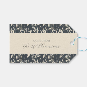 Étiquettes-cadeau Élégant Boho Noir Floral Nom Personnalisé Fêtes