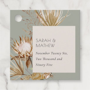 Étiquettes Cadeau Elégant Boho Saga Protea vert Séché Palm Floral