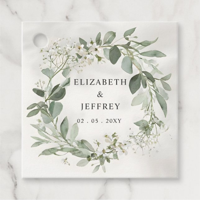 Étiquettes Cadeau Elégant Boho verdure Eucalyptus Mariage (Devant)