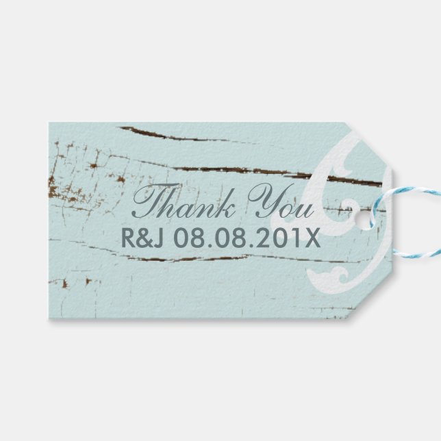 Étiquettes-cadeau Elégant bois BLue Seashells Plage Mariage faveur (Devant (Horizontal))