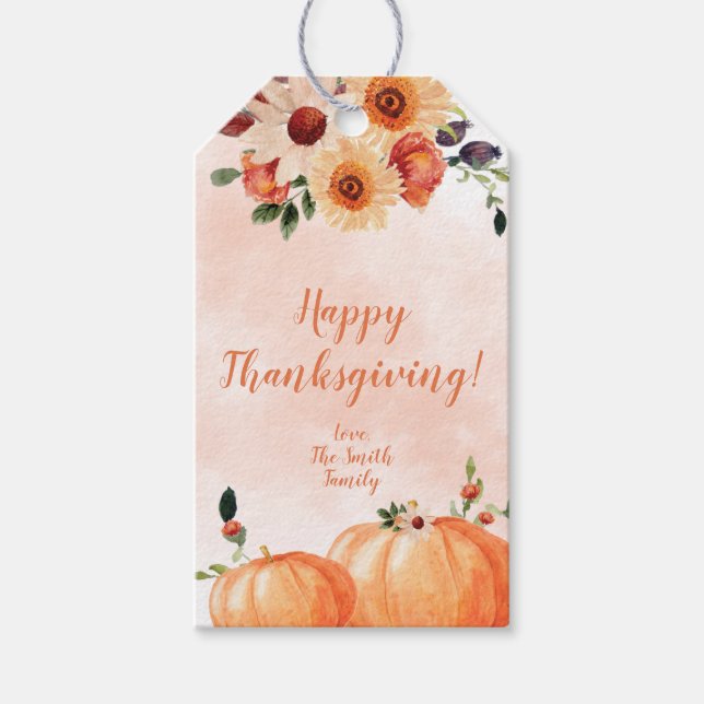Étiquettes-cadeau Élégant Bon thanksgiving Floral (Devant)