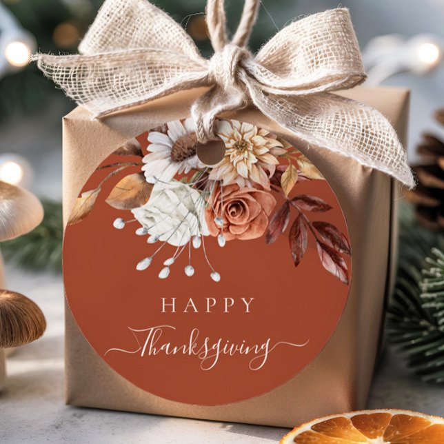 Étiquettes Cadeau Élégant Bon thanksgiving floral en terre cuite aut (Elegant Terracotta Fall Floral Happy Thanksgiving Favor Tags)