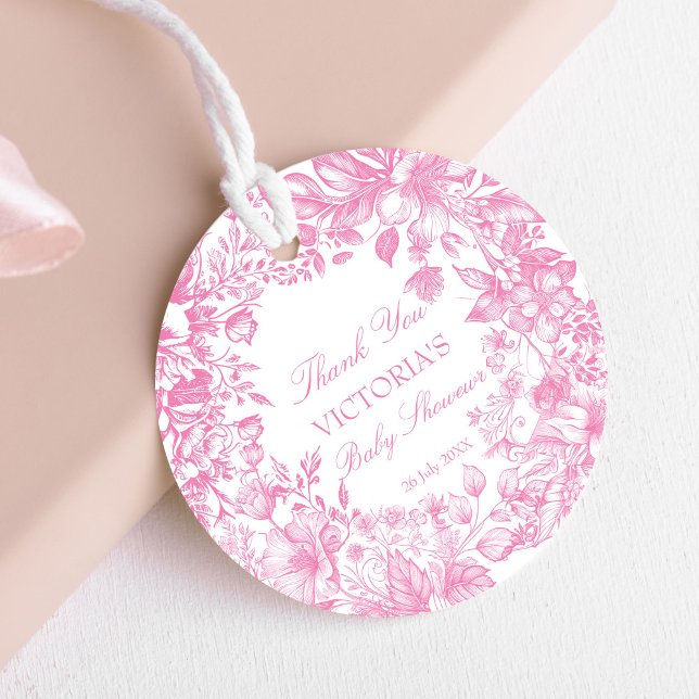 Étiquettes Cadeau Elégant botanique rose pâle baby shower (Elegant botanical dusty pink baby shower thank you favor tags customized favor tags pink and white)