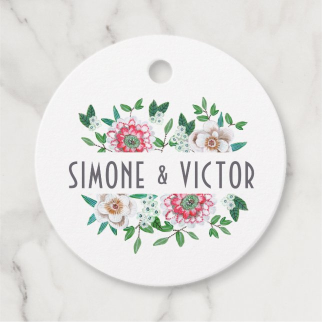 Étiquettes Cadeau Élégant botanique vert et rose floral (Devant)