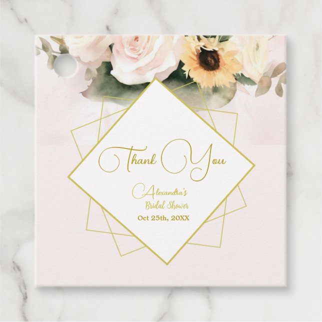 Étiquettes Cadeau Élégant Bouque Rose et tournesol (Devant)