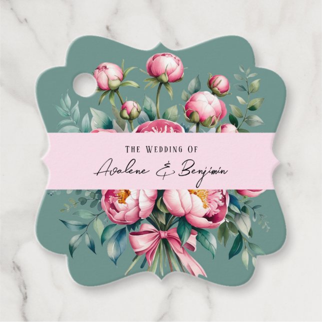 Étiquettes Cadeau Elégant bouquet Peony en Mariage aquarelle (Devant)
