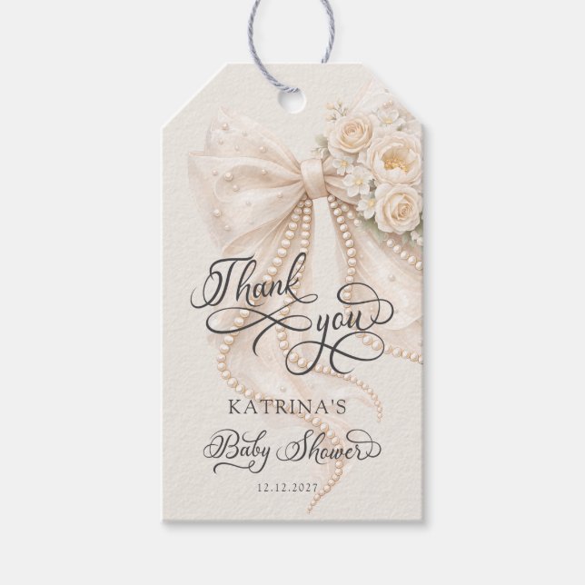 Étiquettes-cadeau Elegant Bow Baby Shower Thank You (Devant)