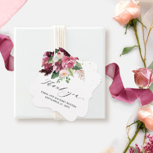 Étiquettes Cadeau Elégant Broussot Bourgogne et Merci Mariage rose