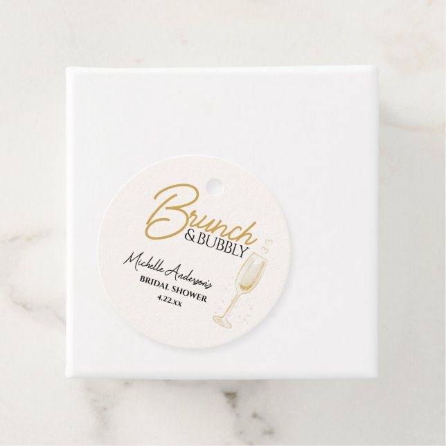 Étiquettes Cadeau Élégant brunch et bulles pour la Baby Shower (En situation)