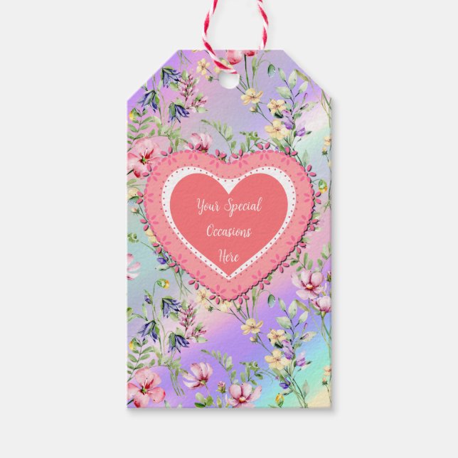 Étiquettes-cadeau Elégant cadre de coeur floral : pour chaque occasi (Devant)