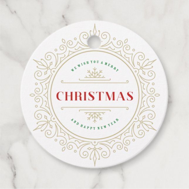 Étiquettes Cadeau Elégant Cadre Orné Salutation de vacances (Devant)