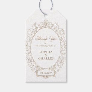 Étiquettes-cadeau Elégant cadre ornemental Floral Mariage Antique Or