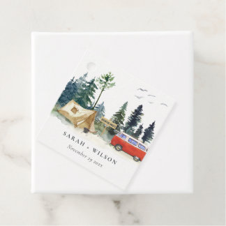 Étiquettes Cadeau Élégant Camping Aquarelle Pine Mariage