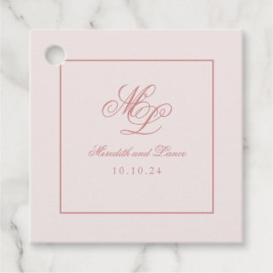 Étiquettes Cadeau Élégant Carré simple Monogramme rose