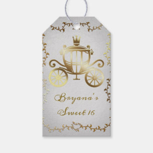 Étiquettes-cadeau Élégant Carrosse en Or Histoire Blanche Royale