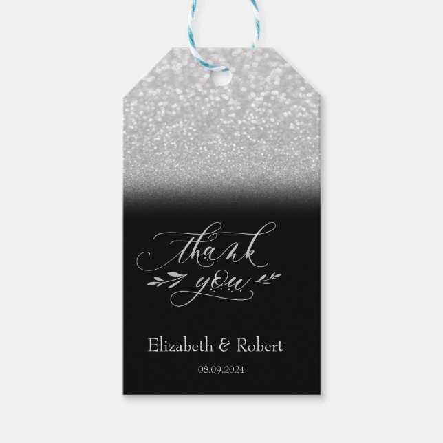 Étiquettes-cadeau Elégant Carte de remerciements noir Bokeh Argent (Devant)