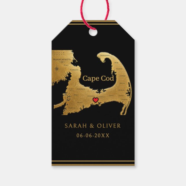 Étiquettes-cadeau Élégant Carte du Cap Cod Mariage  (Devant)