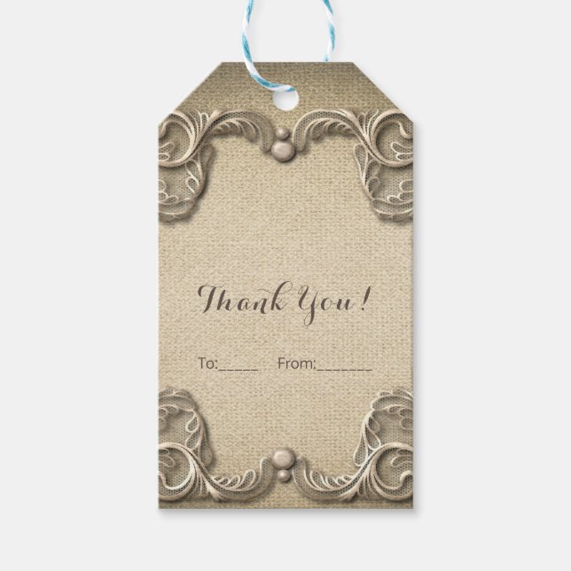 Étiquettes-cadeau Élégant charme Sud Rustique Mariage de dentelle Bu (Devant)