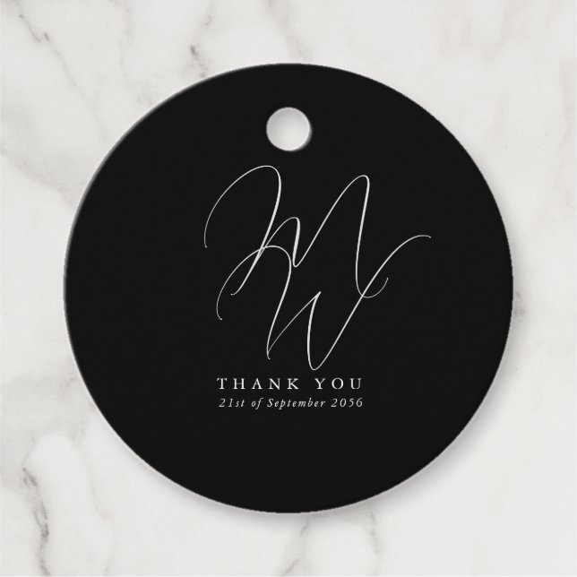 Étiquettes Cadeau Élégant chic Monogramme moderne Mariage noir (Devant)