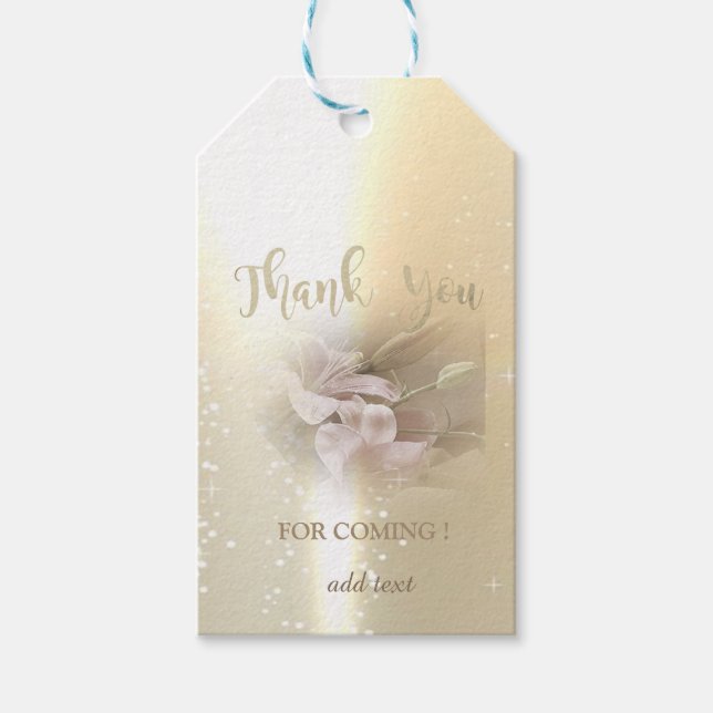 Étiquettes-cadeau Élégant Chic Or, Fleur  Merci (Devant)